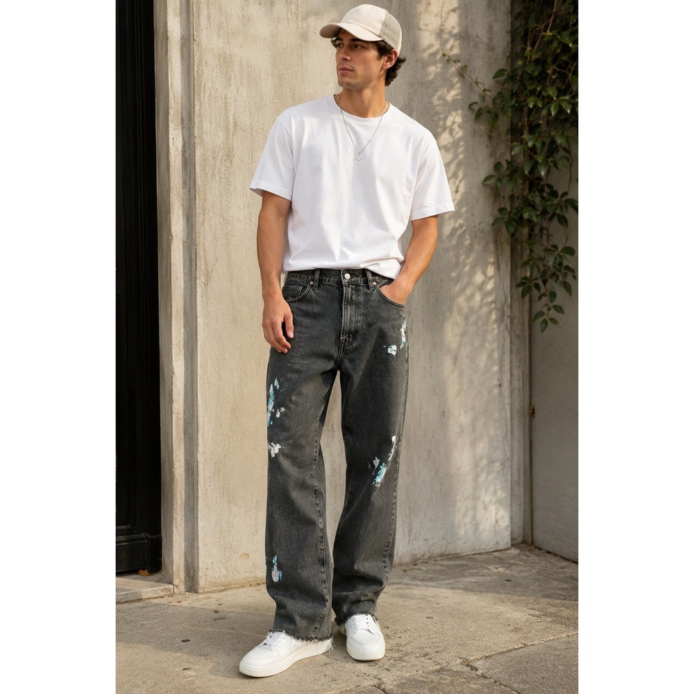 Aries Simon Baggy Jeans Mens 29 Made in Italy Distressed Paint Splash